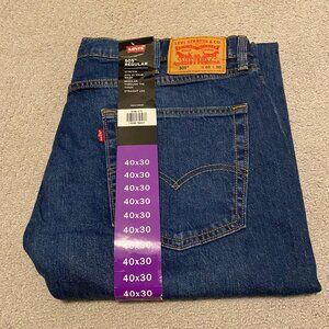 NWT Men's Levi's 505 Regular Stretch Straight Leg Dark Blue Denim Jeans, 40 x 30